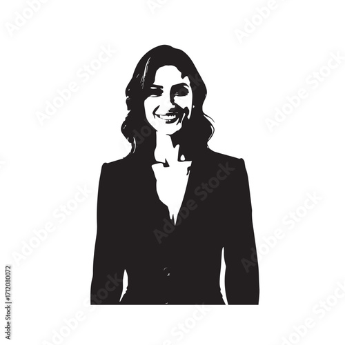 Beautiful Woman in Formal Dress Black and White Illustration Vector Art Design
