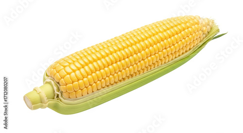 Obraz na plátne Isolated cob of corn ready to eat, yellow sweetcorn with green husk, a natural s