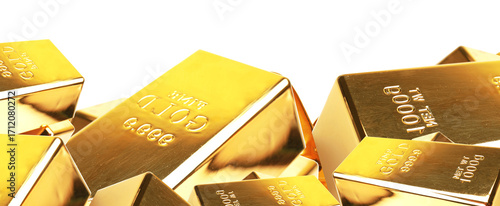 Gold bars on white background isolated