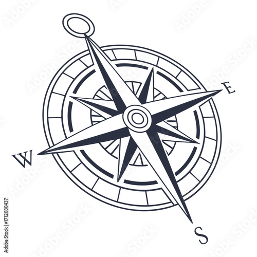 Vector art of compass rose with cardinal directions, a navigational tool for exploration and direction