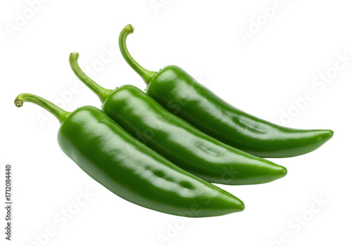 Konstfotografi Isolated Serrano peppers aligned horizontally for a culinary or spicy food relat