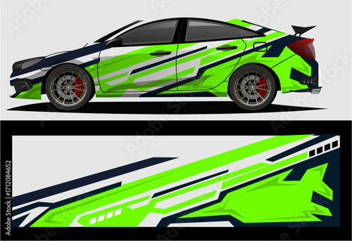 Car decal wrap design vector. Graphic abstract stripe racing background kit designs for vehicle, race car, rally, adventure and livery AS17.eps