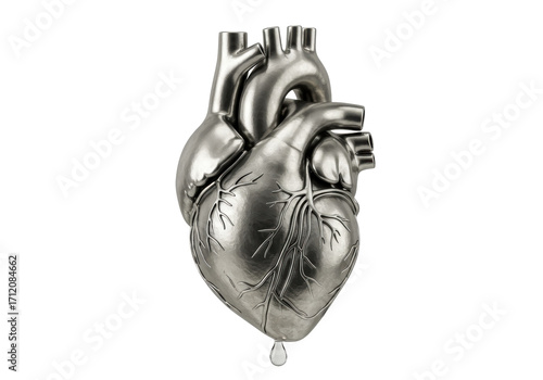 Fotografie Isolated metal heart with vessel structure, medical concept and teardrop element
