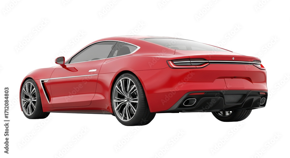 Naklejka premium Isolated elegant red sports car, modern luxury design, rear view, high performance automobile