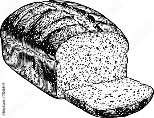 Whole Wheat Bread Vintage Etching Illustration