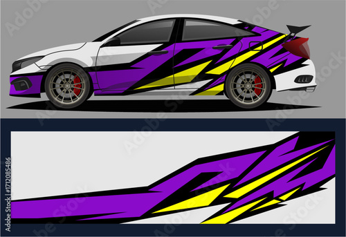 Car decal wrap design vector. Graphic abstract stripe racing background kit designs for vehicle, race car, rally, adventure and livery AS20.eps
