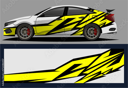 Car decal wrap design vector. Graphic abstract stripe racing background kit designs for vehicle, race car, rally, adventure and liveryAS22.eps
