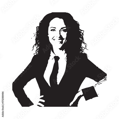 Beautiful Woman in Formal Dress Black and White Illustration Vector Art Design

