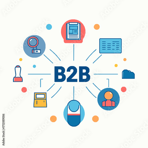 Business to Business concept with icons and central B2 B text connection network