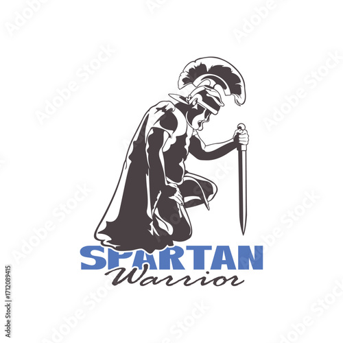 Spartan warrior with weapons and armor logo design vector. Spartan logo illustration template