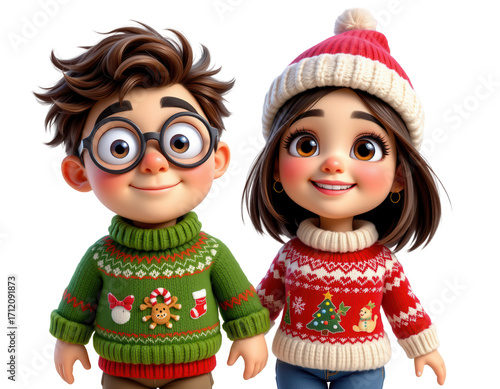 Cute Kids in Festive Sweaters for Holiday Celebration