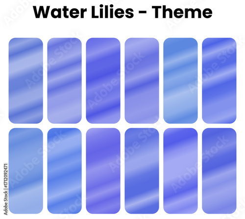 A serene and painterly set of gradients. A collection of soft blues, purples, and pinks that float and blend like water lilies on a pond. A tranquil pack for a calming, artistic, and natural theme.