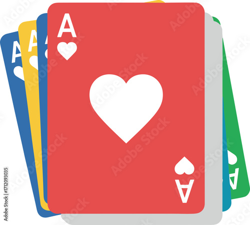 Flat Design Stack of Playing Cards Ace Heart Suit Icon