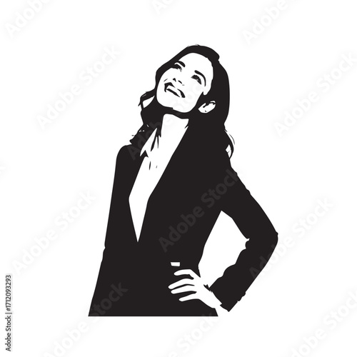 Beautiful Woman in Formal Dress Black and White Illustration Vector Art Design