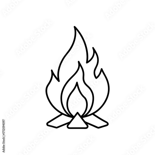 Outline drawing of a campfire with flames on transparent background