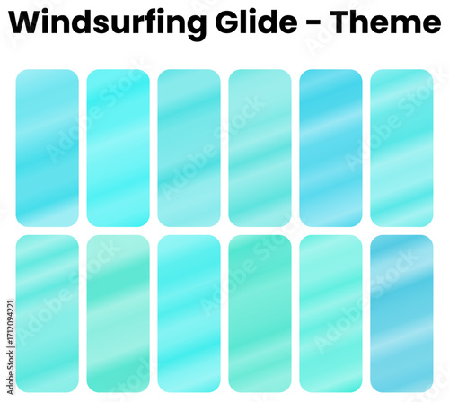 A swift and powerful set of gradients. A collection of cool, vibrant blues and sunny tones that reflect the speed and motion of windsurfing. A dynamic pack for an aquatic, adventurous, and high-energy