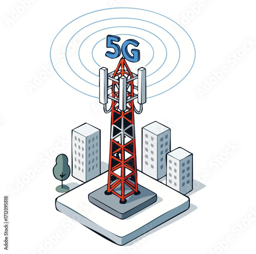 5G communication tower for wireless hi-speed internet. Mobile network technology in city life concept. LTE aerial connection with satellite net. Mast of station of the broadcasting cellular	