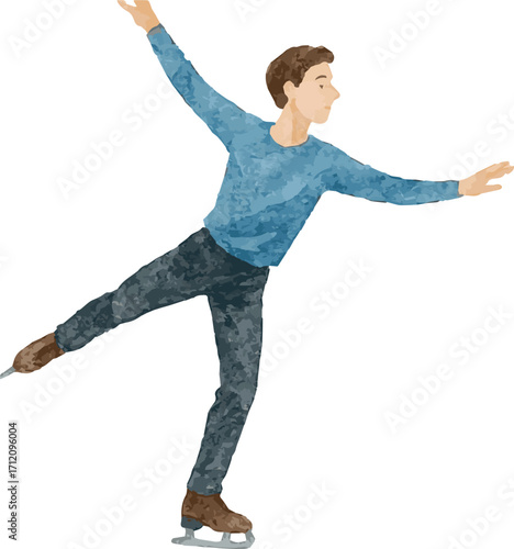 Vector adorable watercolor illustration of a figure skater
