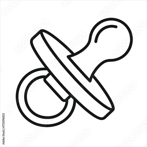 Black outline drawing of a baby pacifier on a white background infant soother