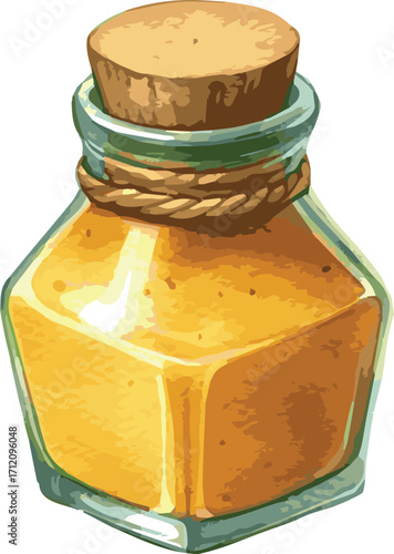 Vector watercolor painted illustration of a mustard bottle