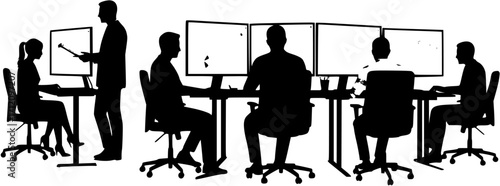 Business People Working on Dual Monitors Silhouette
