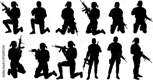Female Soldier Warrior with Assault Rifle Silhouette
