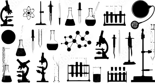 science lab tools and instruments in silhouette