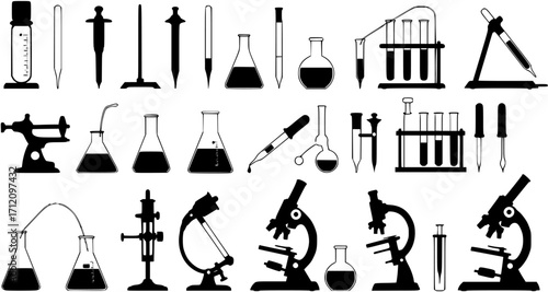 science lab tools and instruments in silhouette