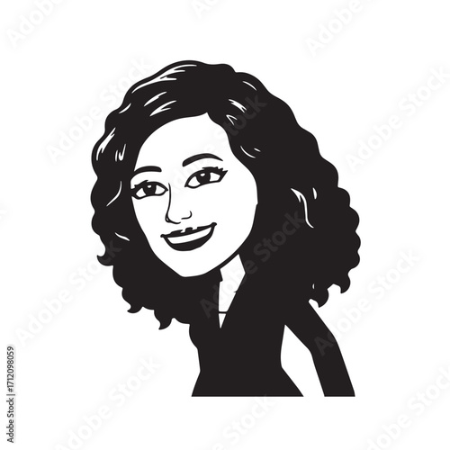 Beautiful Woman in Formal Dress Black and White Illustration Vector Art Design