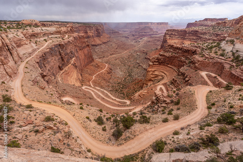 View of the Shafer canyon trail in Canyonlands national park, USA