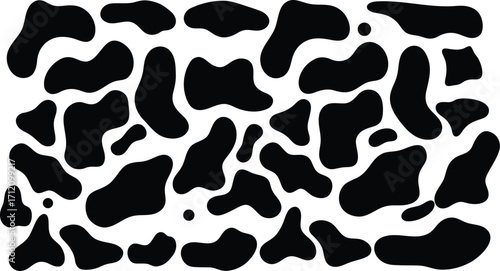 Black Irregular Shapes on White Background Cow Print Pattern vector transparent background cutout illutarstion