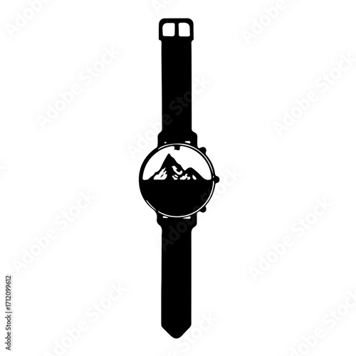 Stylish watch showcasing mountain landscape, perfect for adventure lifestyle branding and design