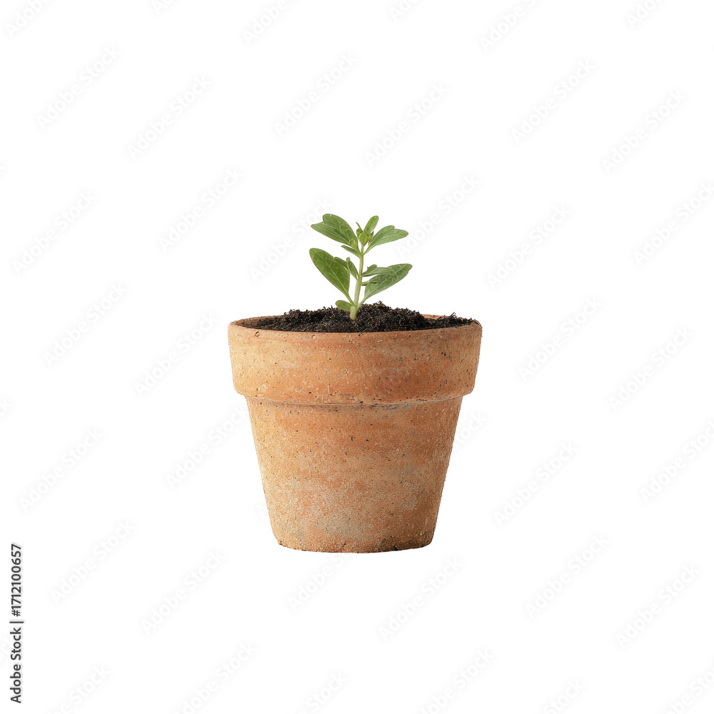 Obraz premium Small sprout in terracotta pot