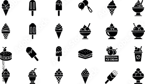 Vector art of assorted ice cream and frozen dessert icons