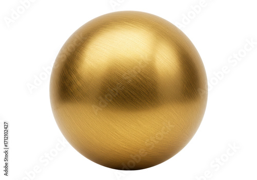 Isolated gold metal sphere object with shiny reflective brushed texture surface art design