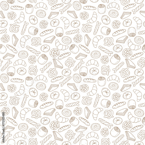 Fotografi Repeat pattern of bakery goods on white background