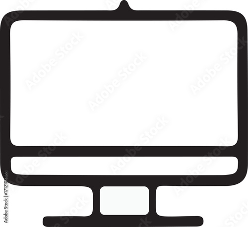 Digital Display: A stylized vector illustration of a modern computer monitor, rendered in sleek black lines against a white background, signifying innovation and information access.