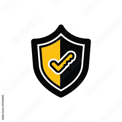 Vector art of a black and yellow shield with a checkmark, symbolizing security and approval
