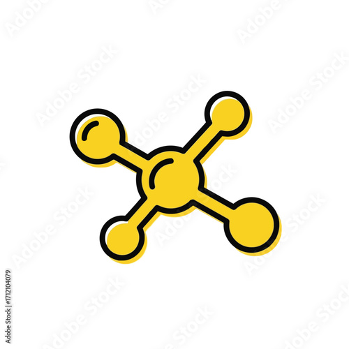 Vector art of a molecular structure icon in yellow, representing science and connection