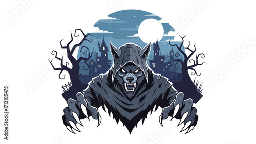 Night Howler: A terrifying werewolf is shown with a chilling presence under the full moon in the night sky, a creature that will surely make you shiver down your spine.