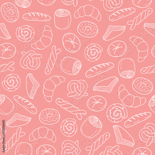 Repeat pattern of bakery on pink color background