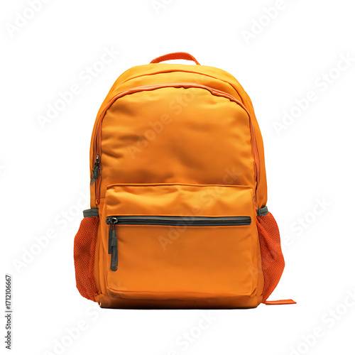 Bright orange backpack with pockets and zippers perfect for school travel or hiking in style Lightweight and durable design