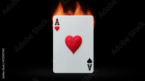 Ace of Hearts Playing Card with Flames Igniting from Its Top, Symbolizing Passion and Risk in Gambling