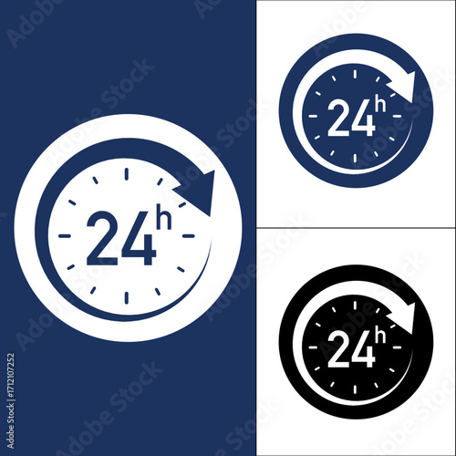 Twenty four hour service icon with clock Vector