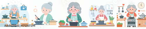 vector grandmother is cooking