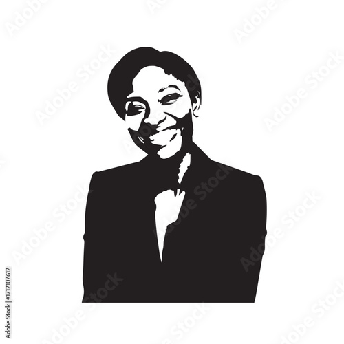 Beautiful Woman in Formal Dress Black and White Illustration Vector Art Design
