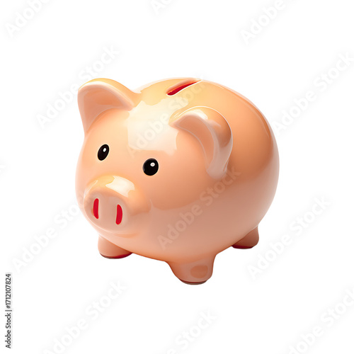 A cute pink piggy bank with a coin slot on its back represents saving budgeting and financial planning A classic icon of thrift