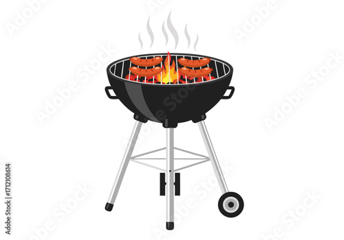 Delicious frankfurters sizzling on a classic charcoal barbecue grill, perfect for summer gatherings and outdoor culinary events