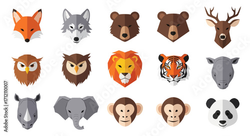 Collection of flat design animal heads