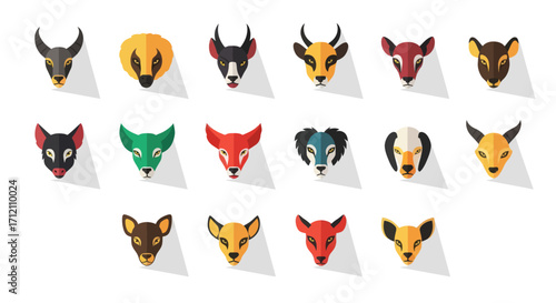 Collection of flat design animal heads